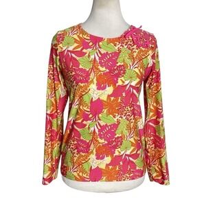 Coolibar Neon Tropical Floral  UPF Rash Guard Top Size   XL